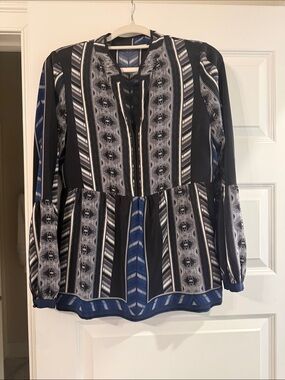 Twelfth Street by Cynthia Vincent Black & Blue Patterned Peplum Tunic
